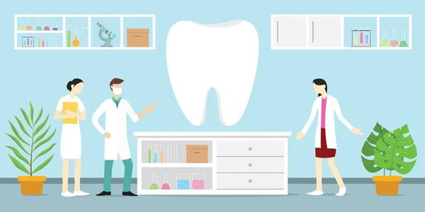 Insan diş ya da diş diş anatomi bilim analiz sağlık üzerinde laboratuvar araçları ekipmanları ile-vektör — Stok Vektör