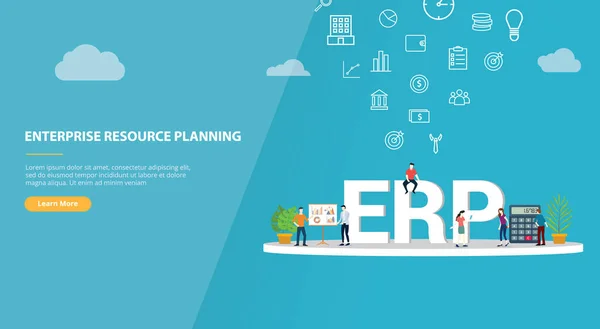 Erp enterprise resource planning concept for website template banner or landing homepage - vector — Stock Vector