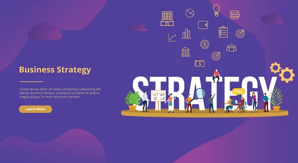 Business Strategy concept grote tekst met mensen voor website sjabloon banner ontwerp met moderne paarse kleur-vector — Stockvector