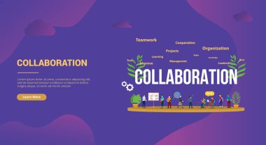 web sitesi şablonu açılış ana sayfa afiş için birlikte çalışan ekip insanlarla işbirliği iş konsepti - vektör