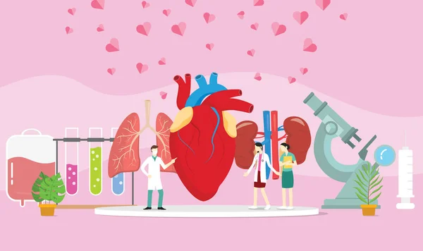 Здоровая трансплантация органов человека с участием врачей и распространение сердца - вектор — стоковый вектор
