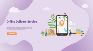 web sitesi şablonu açılış afiş veya ana sayfa web için uygulamalar mobil gps konumu ile online teslimat hizmeti kavramı - vektör