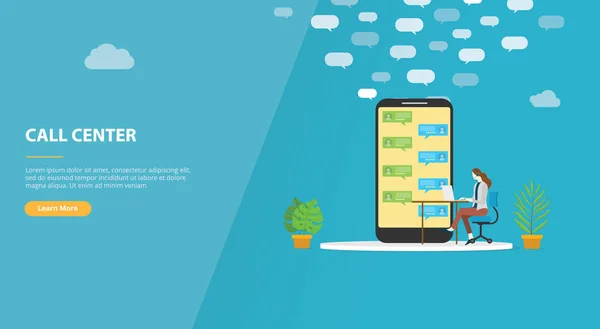 Call Center koncept med kvinna på ringa stöd för webbplats mall banner eller landning hemsida-Vector — Stock vektor