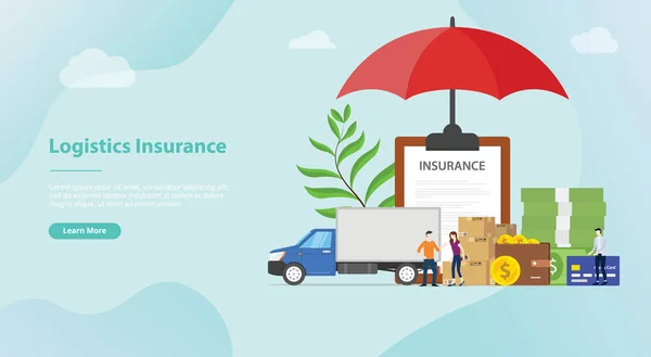 Logistieke verzekering met sommige stack karton met grote paraplu cover voor website sjabloon banner of landing Homepage-vector — Stockvector