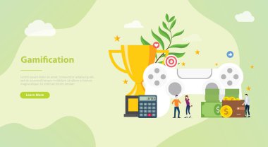 modern düz tarzı ile web sitesi şablonu afiş veya açılış ana sayfa için gamification yaşam kavramı - vektör