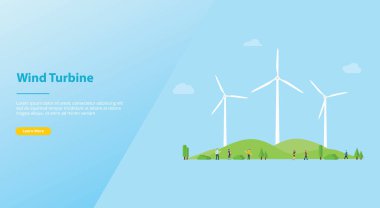 web sitesi veya web iniş ana sayfa tasarımı için modern düz tarzı ile enerji gücü için şehirde rüzgar türbini kavramı - vektör