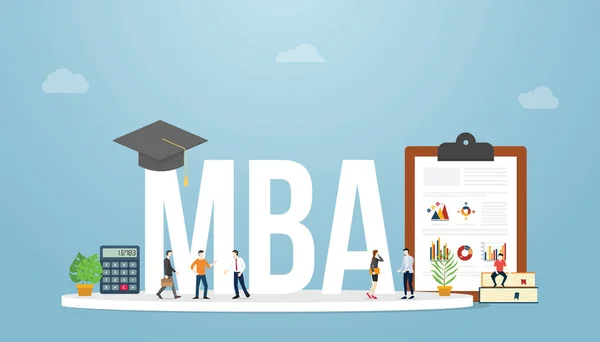 Mba master di business administration business concept education degree con persone del team e grafico e grafico per con moderno stile piatto - vettoriale — Vettoriale Stock