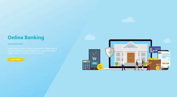 Online Banking mobil betalnings teknikkoncept med team människor och pengar finansiering för webbplats mall eller landning hemsida-Vector — Stock vektor