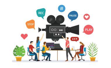 team video production for film making with people discussion together with modern flat style - vector