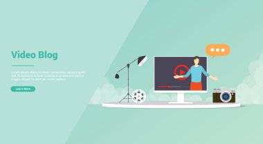 web sitesi şablonu veya afiş açılış ana sayfası için vlogger veya video içerik üretimi - vektör