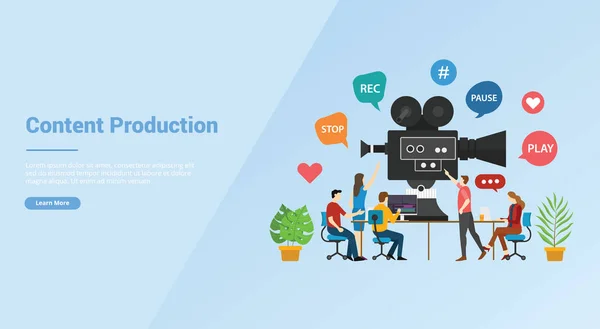 Concept de développement de production vidéo ou de contenu pour la page d'accueil du modèle de site Web ou de la bannière - vecteur — Image vectorielle