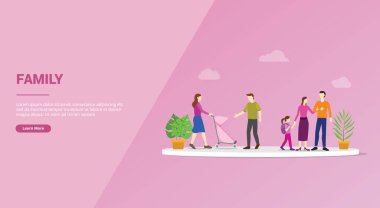 web sitesi şablonu veya afiş açılış ana sayfası için mutlu aile üyesi kavramı - vektör