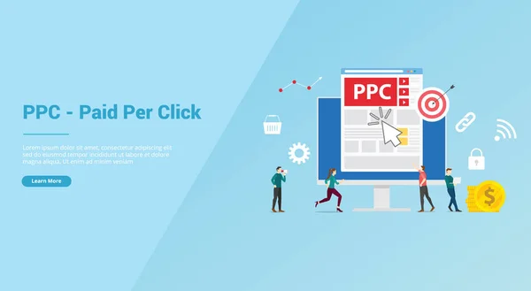 Ppc pagato o pay per click concetto con il team di persone per il modello di sito web o banner landing homepage - vettore — Vettoriale Stock