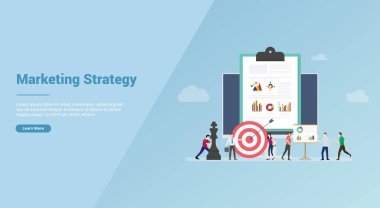 web sitesi şablonu veya afiş açılış ana sayfası için pazarlama stratejisi iş ekibi toplantısı - vektör