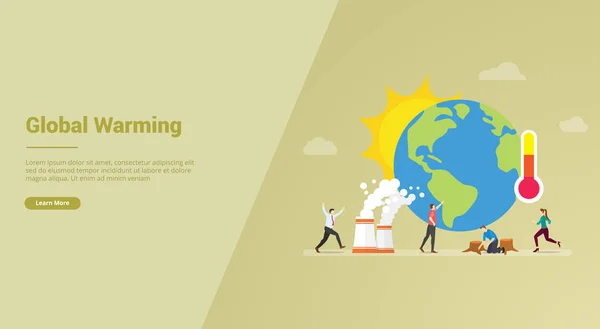 Global warming concept with earth and sun for website template or landing homepage banner - vector — Stock Vector