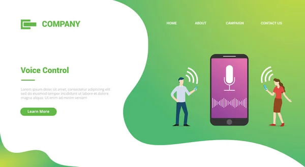 Spraakbesturingstechnologie Concept Met Smartphone Mensen Voor Website Template Landing Homepage — Stockvector