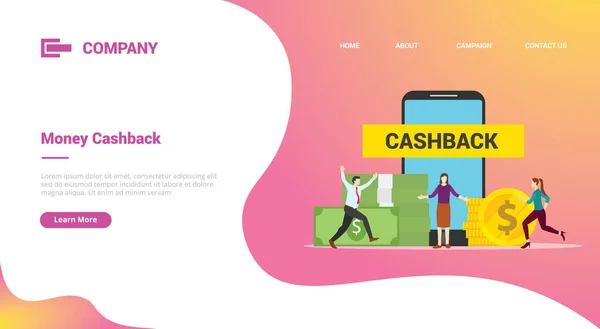 Cashback Bonus Beloning Bedrijf Met Mensen Geld Voor Website Template — Stockvector