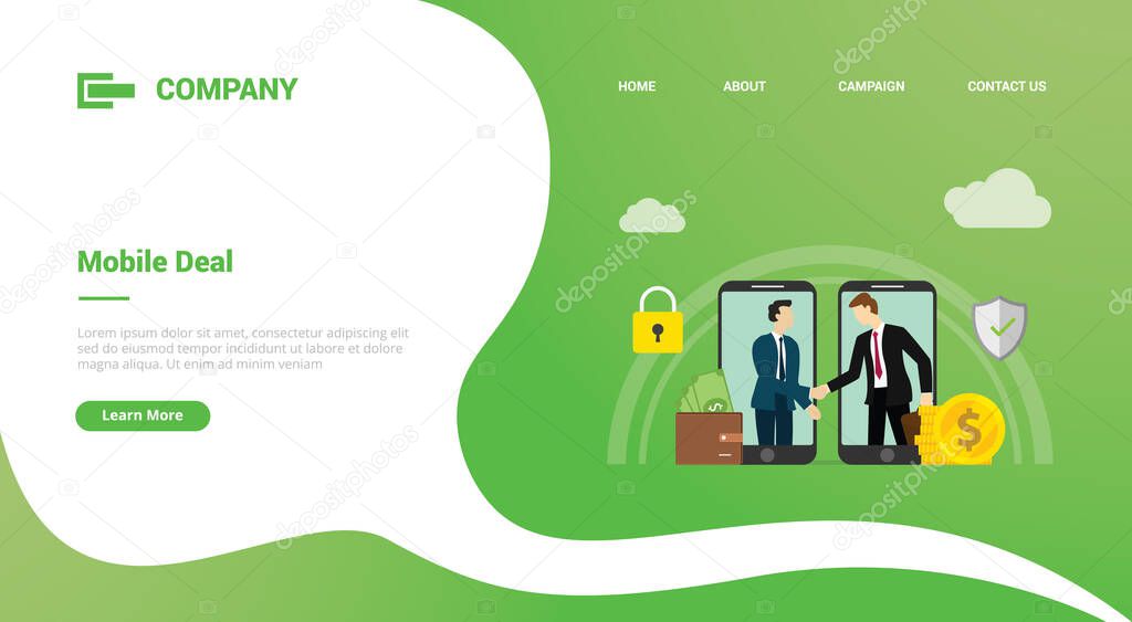 mobile deal between businessman online deals for website template or landing homepage banner vector