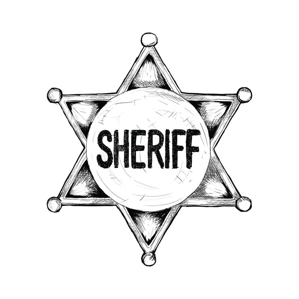Lencana Sheriff Untuk Sketsa Tangan Ikon Liar Barat Digambar Dengan - Stok Vektor