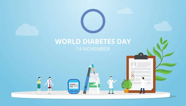 Wereld Diabetes Dag Concept November Met Mensen Arts Medisch Dossier — Stockvector