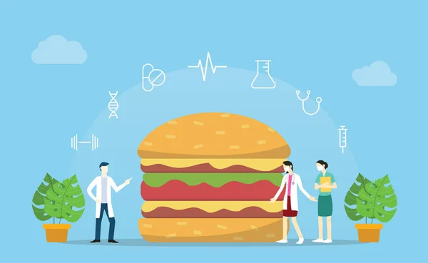 Burger Junkfood Avec Analyse Par Médecin Équipe Analyse Avec Illustration — Image vectorielle