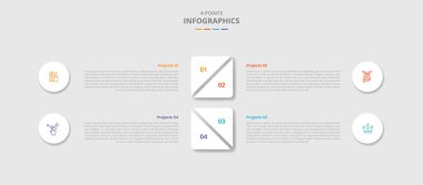4 points template infographic with square box center with slice and opposite comparison with drop shadow style with four stage list information vector
