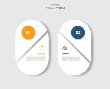 2 points comparison versus for infographic with vertical round rectangle with circle and big half slice with two point list information vector