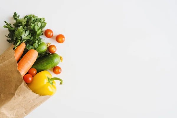 Verduras Frescas Hierbas Una Bolsa Papel Ecológica Sobre Fondo Blanco — Foto de Stock