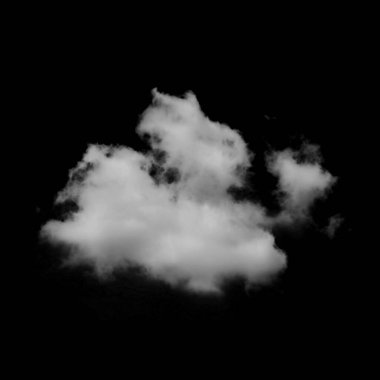Tek bir pofuduk beyaz bulut, katıksız siyah bir zemin üzerine kurulmuş, dokusu ve biçimi vurgulanıyor..