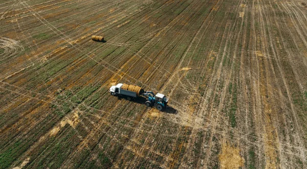 Traktor Arbeitet Auf Dem Feld Antenne — Stockfoto