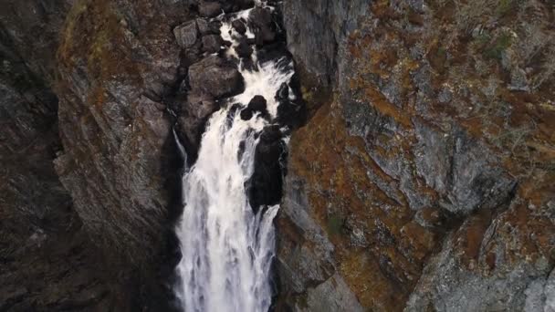 Luchtfoto Van Voringfossen Waterval Eidfjord Noorwegen Reis Vond Plaats Mei — Stockvideo