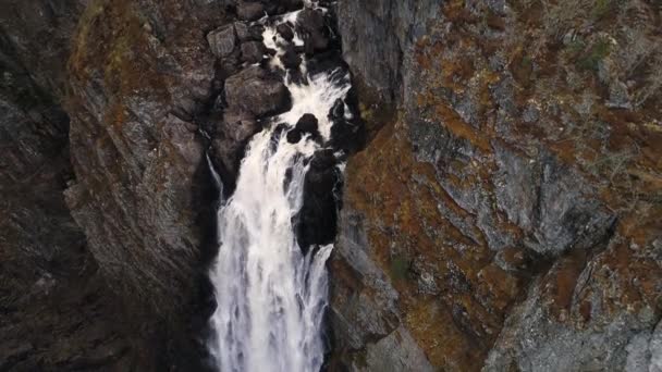 Pemandangan Udara Air Terjun Voringfossen Eidfjord Norwegia Perjalanannya Pada Bulan — Stok Video