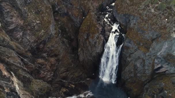 Vista Aérea Cachoeira Voringfossen Eidfjord Noruega Viagem Ocorreu Maio Ainda — Vídeo de Stock