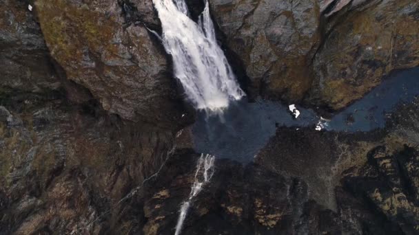 Widok Lotu Ptaka Wodospad Voringfossen Eidfjord Norwegii Podróż Miała Miejsce — Wideo stockowe