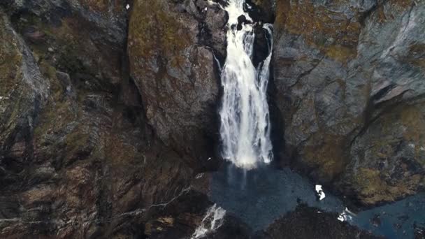 Luftaufnahme Des Voringfossen Wasserfalls Eidfjord Norwegen Die Reise Fand Mai — Stockvideo