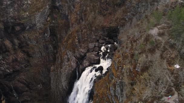 Widok Lotu Ptaka Wodospad Voringfossen Eidfjord Norwegii Podróż Miała Miejsce — Wideo stockowe