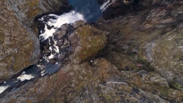 Widok Lotu Ptaka Wodospad Voringfossen Eidfjord Norwegii Podróż Miała Miejsce — Wideo stockowe