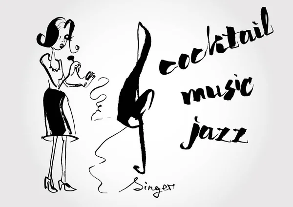 Jazz bar teması için şarkıcının komik çizimi