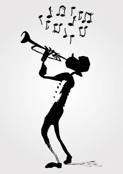 Ink Fun Drawing Trumpeter Jazz Music Conception — Stock Vector