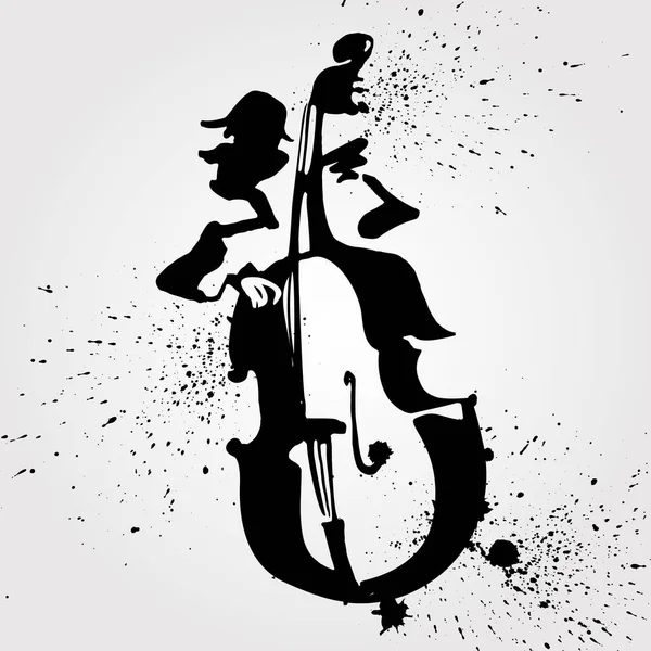 Ink Fun Drawing Contrabass Player Jazz Bar Theme — Stock Vector