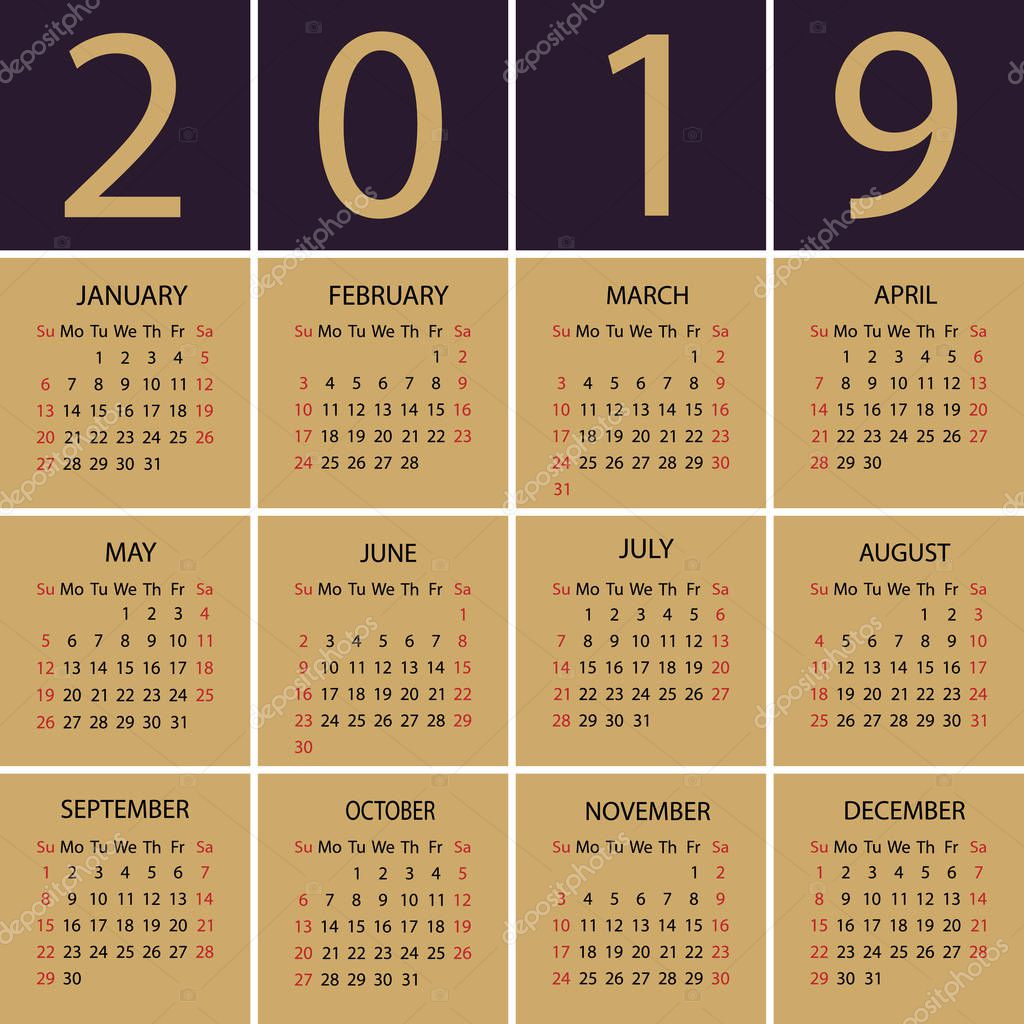 Jaar kalender  2022 Week  begint met zondag  Stockvector 