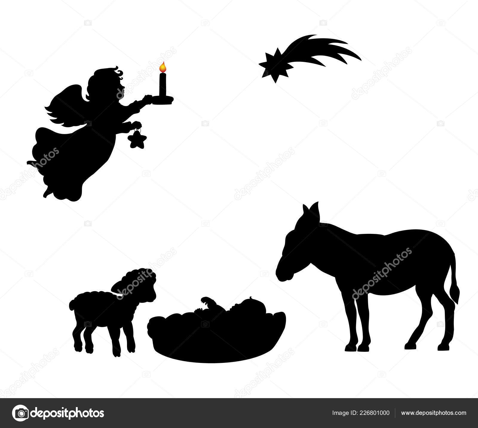 Silhouette Angel Babe Lamb Donkey And Christmas Star Vector Image By C Kozyrevaelena Vector Stock