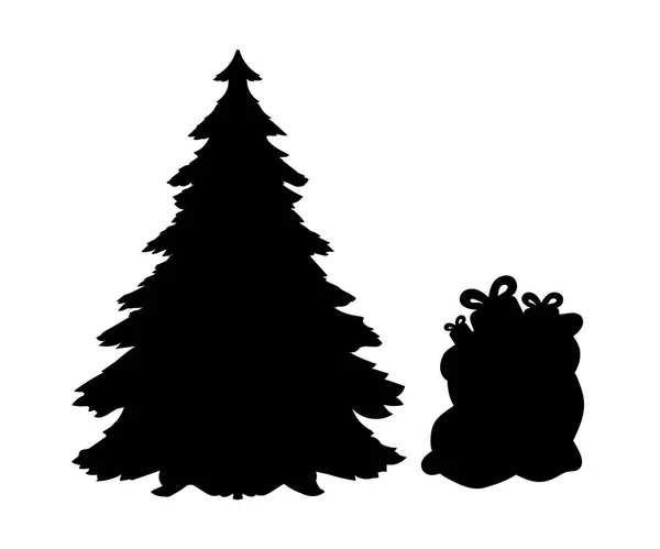 Silhouet kerstbomen en geschenken — Stockvector