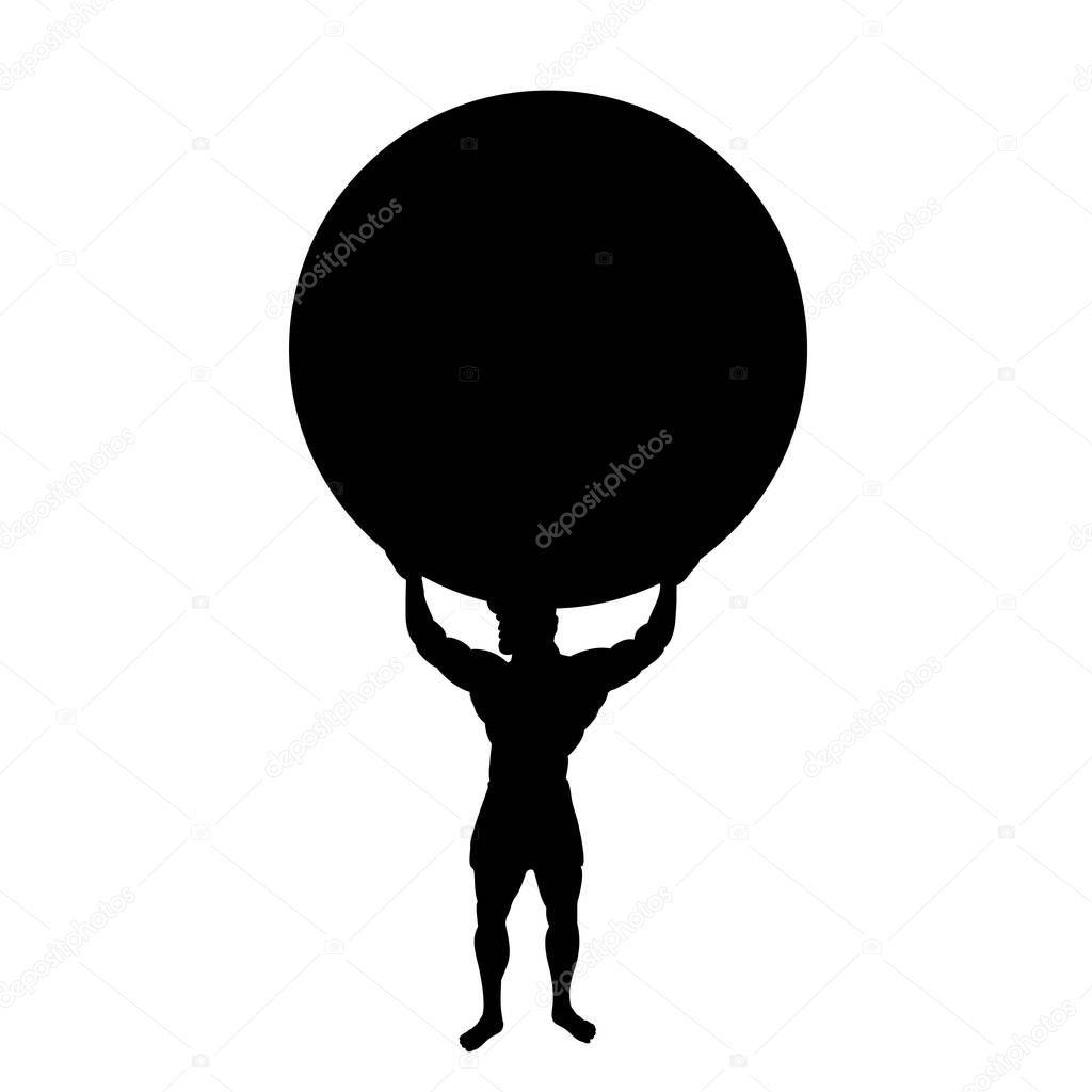 Atlas Titan god holds earth silhouette ancient mythology fantasy. Vector illustration.