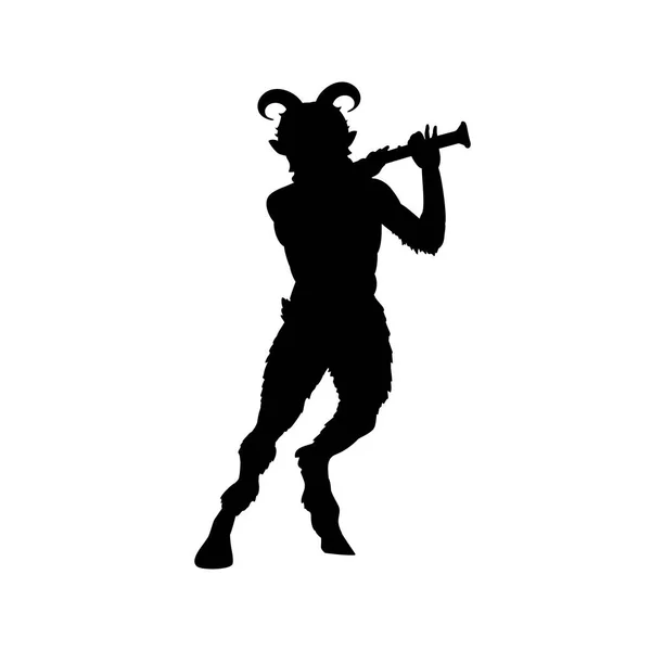 Satyr Faun flauta juego silueta antigua mitología fantasía . — Vector de stock