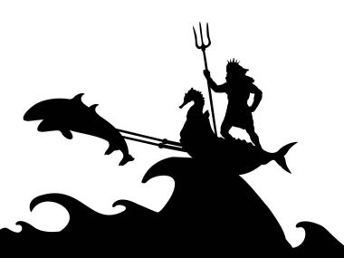 Poseidon Neptunus Tanrı yunus savaş arabası siluet antik mitoloji fantastik