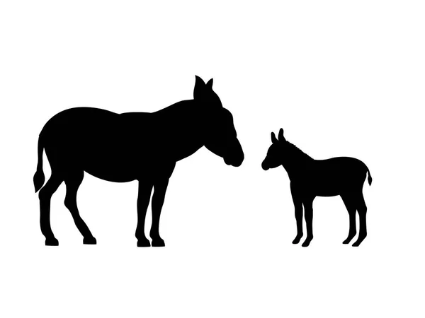 Donkey farm mammal black silhouette animal. — Stock Vector