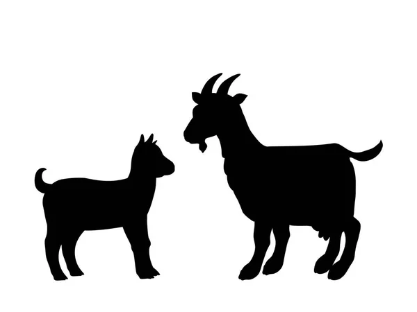 Geten goatling gård däggdjur svart siluett djur. — Stock vektor
