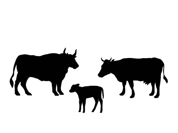 Ox mucca vitello fattoria mammifero nero silhouette animale — Vettoriale Stock