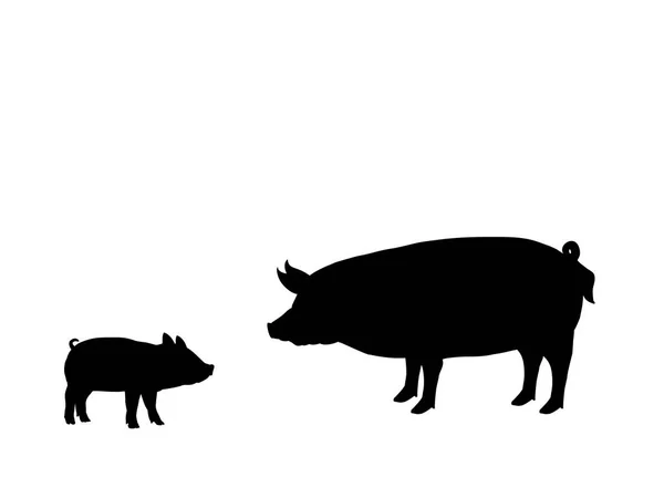 Cerdito cerdo granja mamífero negro silueta animal — Vector de stock
